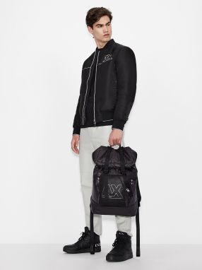 Čierny pánsky kožený bomber s povrchovou úpravou Armani Exchange galéria