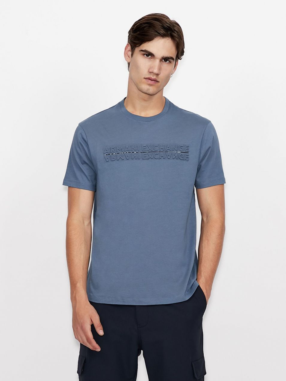Modré pánske tričko s nápisom Armani Exchange