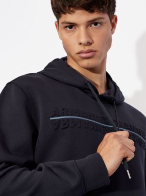 Tmavomodrá pánska vzorovaná mikina s kapucou Armani Exchange galéria