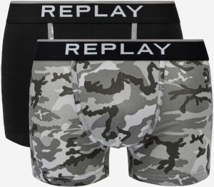 Boxerky v štýle boxeriek 8 Cuff Logo&Camouflage 2Pcs Box - Black/Camoufl Grey Replay