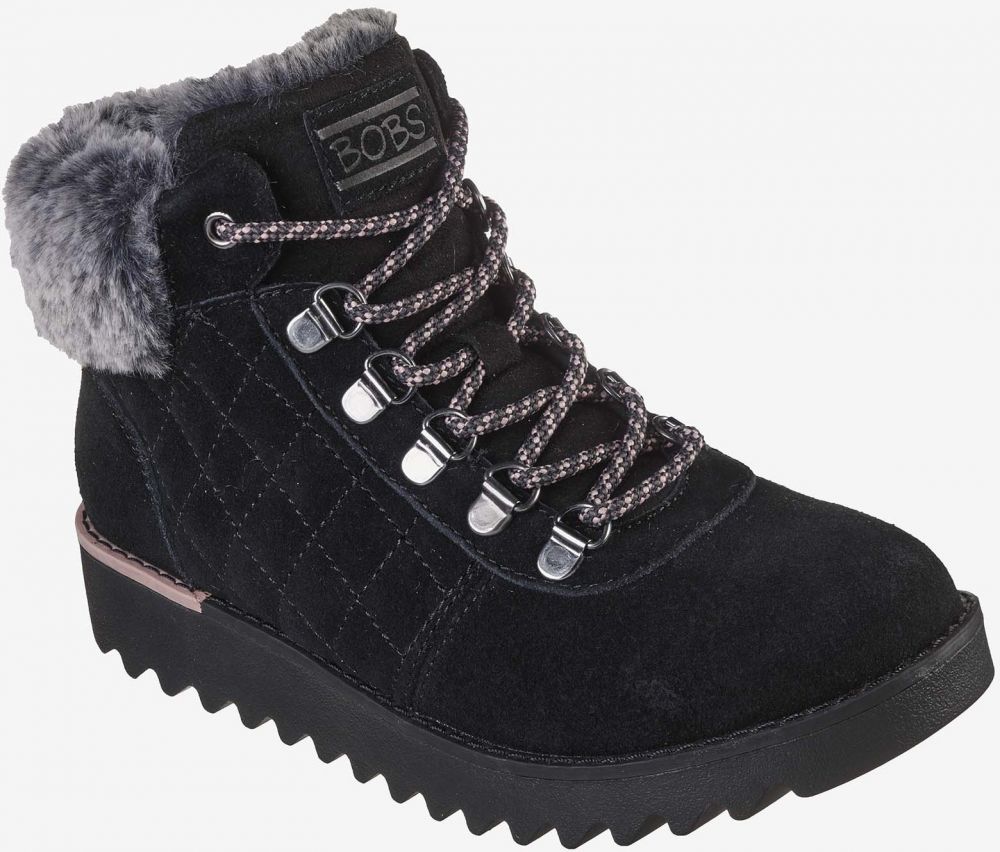 Čierne dámske zimné topánky Skechers zo semišu