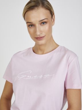 Svetloružové dámske tričko s potlačou Guess galéria