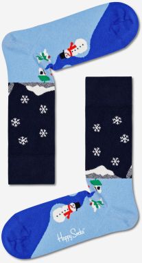 Modré dámske ponožky so zimným motívom Happy Socks
