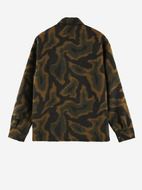 Čierno-zelená pánska vzorovaná košeľová bunda s prímesou vlny Scotch & Soda galéria