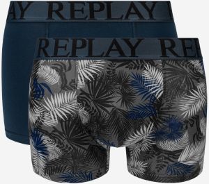 Boxer Style 7 T/C Foliage 2Pcs Box - Tmavo modrá/čierna Replay