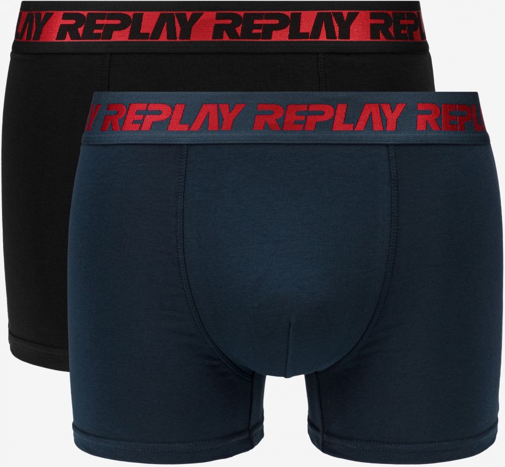 Boxerky Style Boxer 6 T/C Metallic Cuff 2Pcs Box - Dark Blue/Black/Red Replay