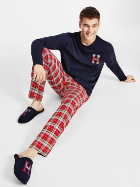 Sada modro-červeného kockovaného pyžama s modrými papučami Tommy Hilfiger