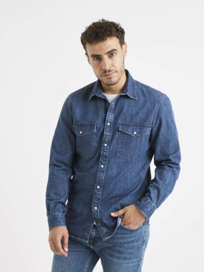 Tmavomodrá džínsová košeľa Celio Varevient