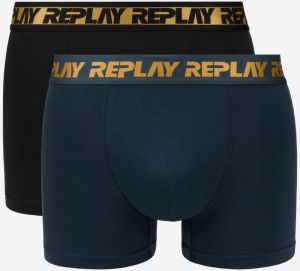 Replay 2 pack boxeriek v čiernej a petrolejovej farbe so zlatou gumou