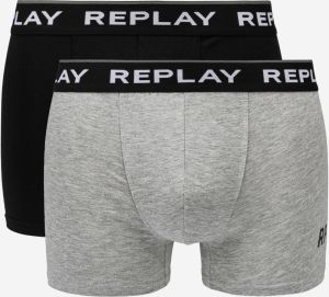 Boxerky Style 2 Cuff Logo&Print 2Pcs Box - Black/Grey Melange Replay