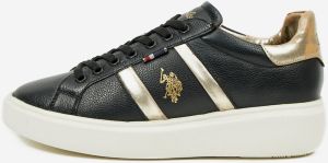 Zlaté a čierne dámske kožené čižmy U.S. Polo Assn