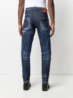 Tmavomodré pánske straight fit rifle s vyšisovaným efektom DSQUARED2 galéria