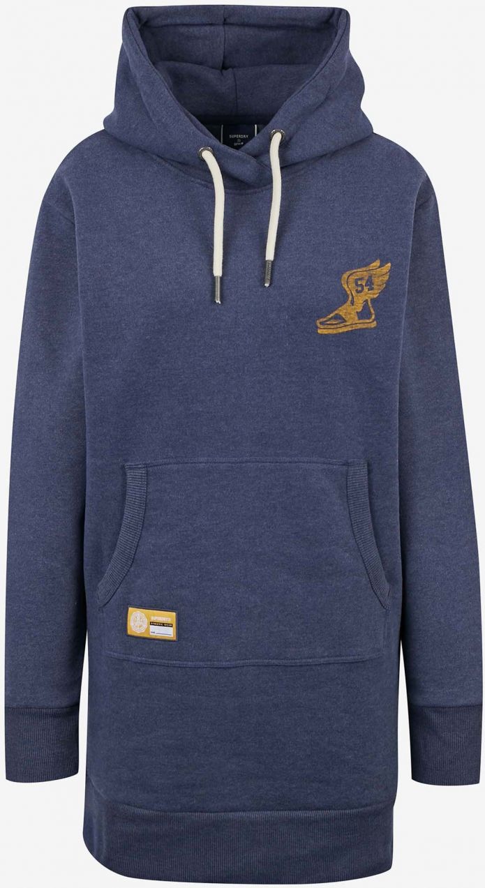 Modré dámske mikinové šaty s potlačou na chrbte Superdry