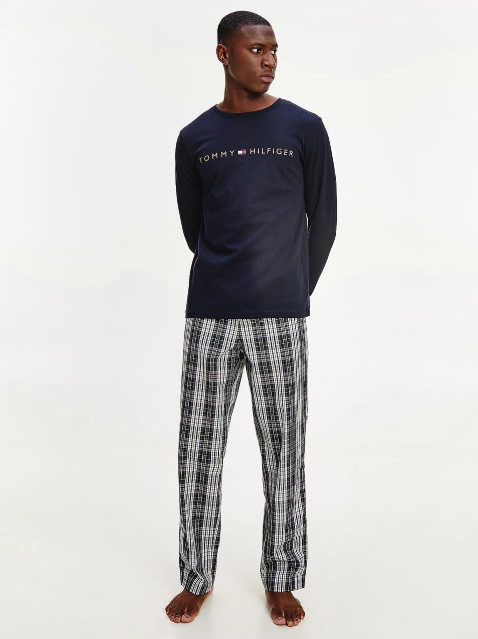 Tmavomodré pánske vzorované tričko na spanie Tommy Hilfiger