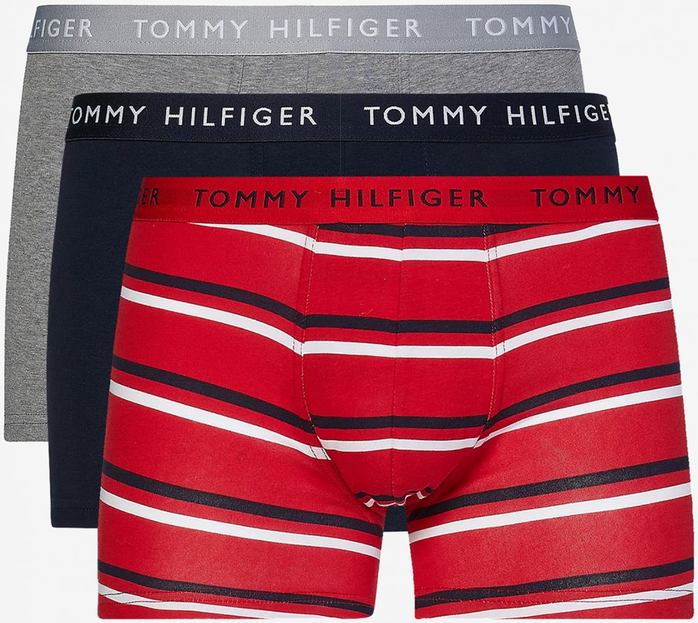 Sada troch pánskych boxeriek v šedej, modrej a červenej farbe Tommy Hilfiger
