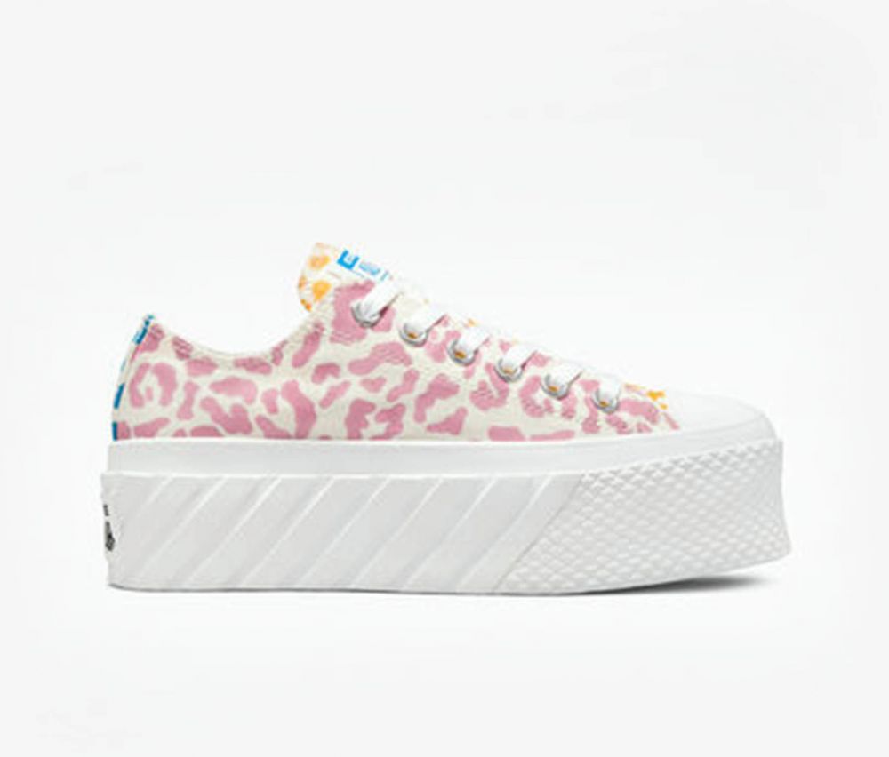 Žlto-ružové dámske vzorované tenisky Converse Chuck Taylor All Star Extra High Platform