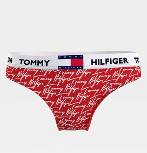 Tommy Hilfiger červené dámske tangá Thong Print s bielym logom