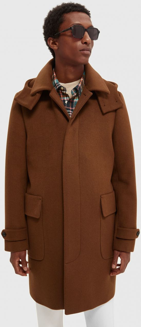 Hnedý pánsky vlnený kabát s kapucou Scotch & Soda