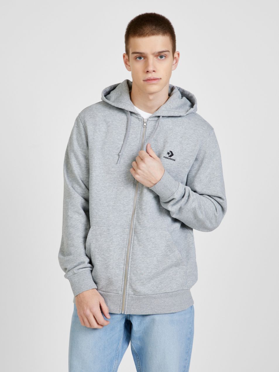 Mikiny s kapucou pre mužov Converse - svetlosivá