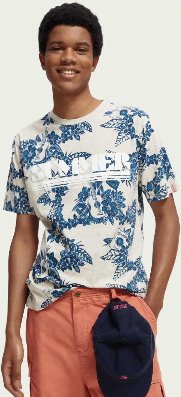 Svetlošedé pánske kvetované tričko Scotch & Soda