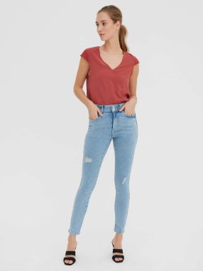 Svetlomodré skinny fit džínsy s roztrhaným efektom VERO MODA Sophia