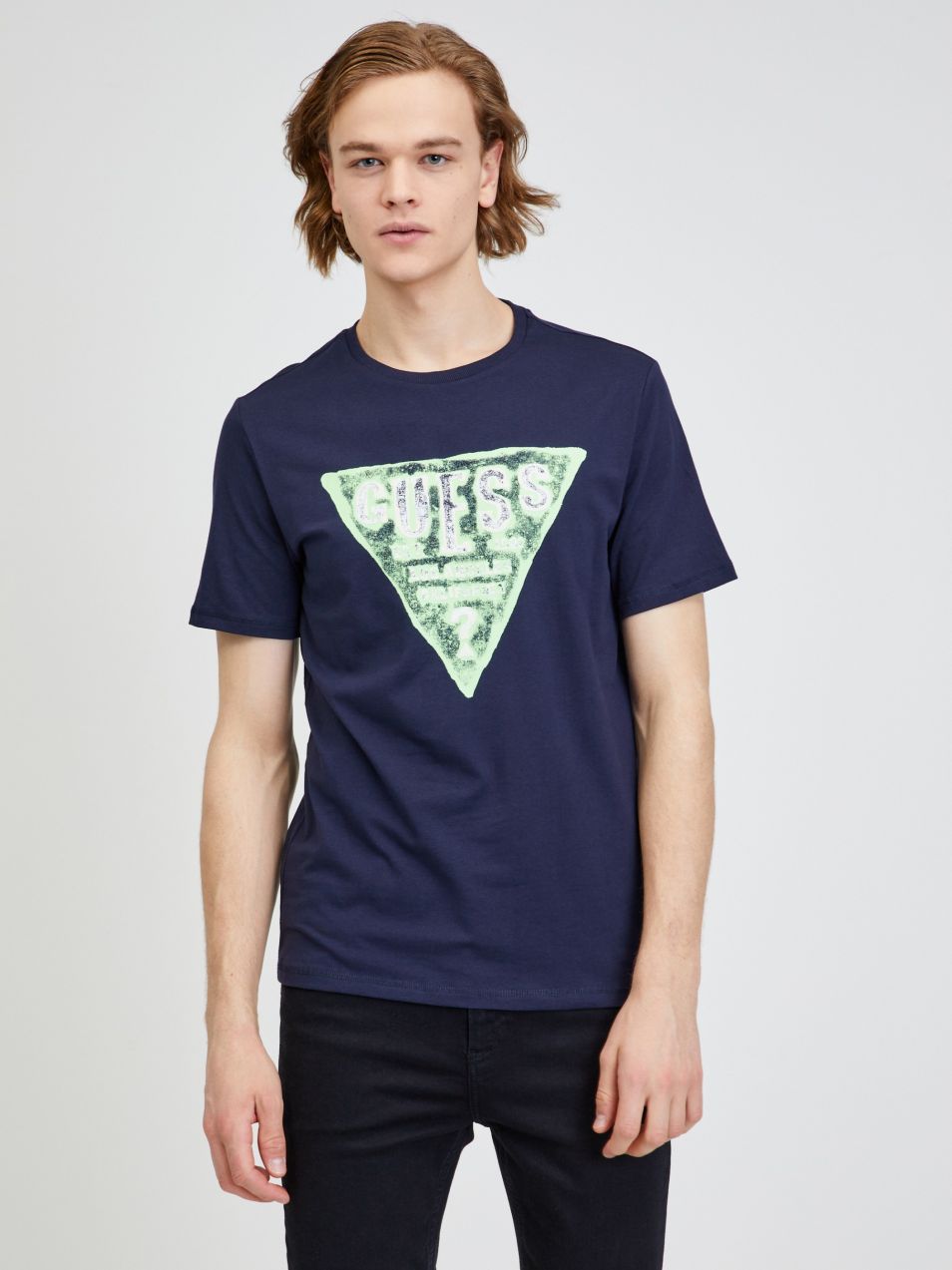 Tričká s krátkym rukávom pre mužov Guess - tmavomodrá