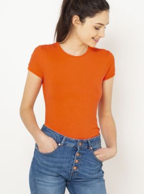 Oranžové rebrované tričko CAMAIEU galéria