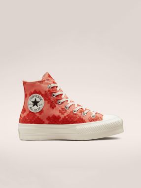 Červené dámske vzorované členkové tenisky Converse All Star Lift