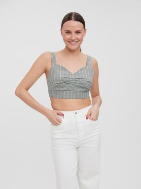 Svetlosivý pruhovaný crop top na ramienka VERO MODA Serena