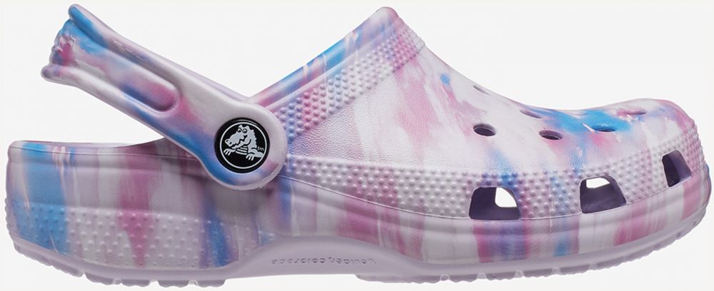 Svetlofialové dievčenské vzorované šľapky Crocs Classic