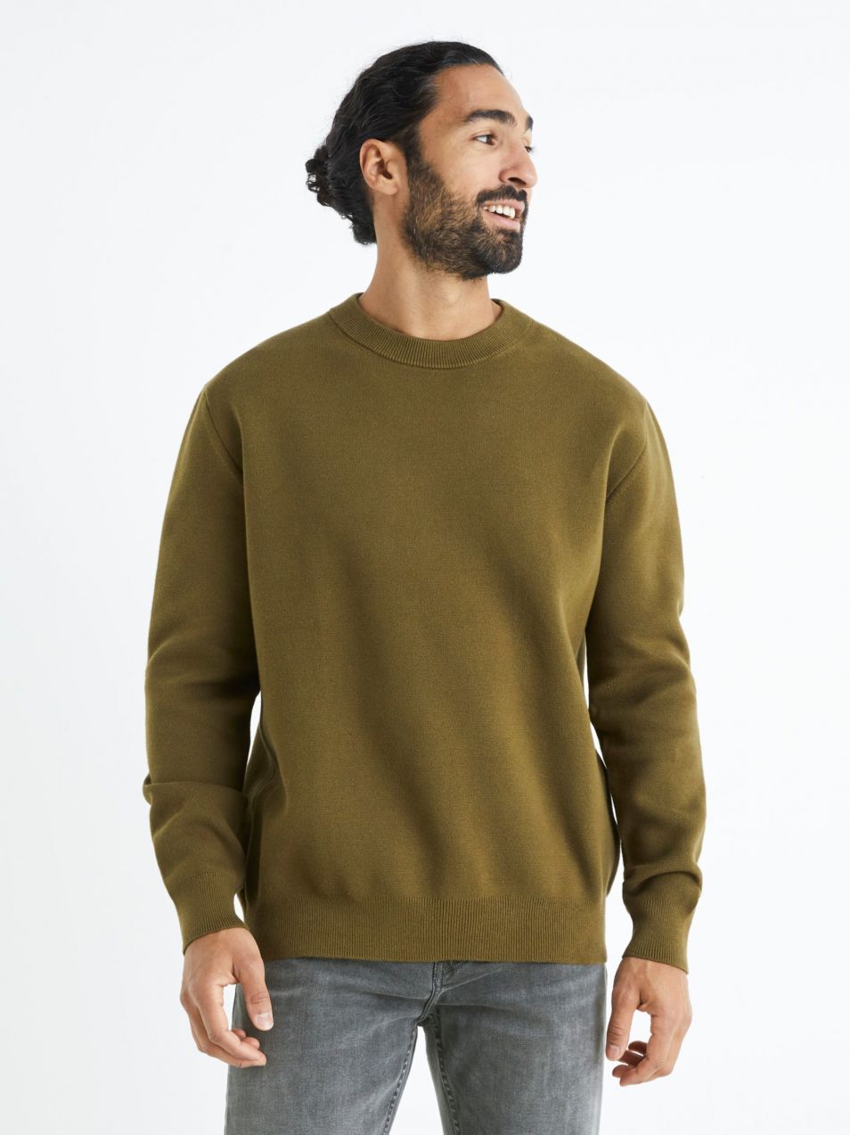 Kaki pánsky basic sveter Celio