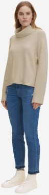 Modré dámske skrátené slim fit džínsy s potrhaným efektom Tom Tailor