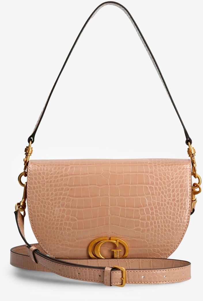 Hnedá dámska vzorovaná malá crossbody kabelka Guess Danna