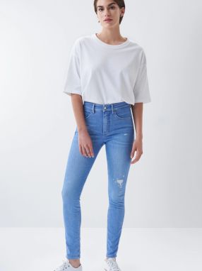 Modré dámske skinny fit džínsy s potrhaným efektom Salsa Jeans Secret Glamour