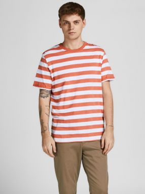 Bielo-oranžové pruhované tričko Jack & Jones Tropic