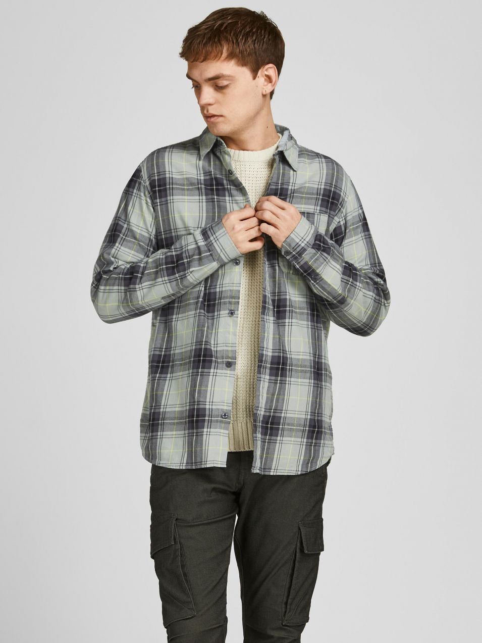 Čierno-zelená kockovaná košeľa Jack & Jones Owen