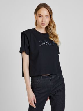 Čierne dámske tričko s ramennými vypchávkami KARL LAGERFELD