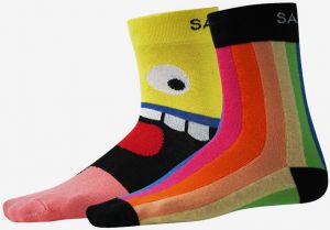 Súprava dvoch párov vzorovaných ponožiek v červeno-žltej farbe SAM 73 Elquis