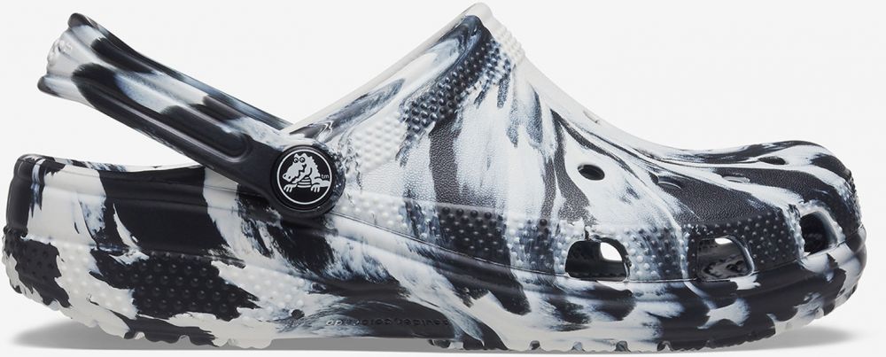 Bielo-čierne detské vzorované papuče Crocs Classic Marbled Clog