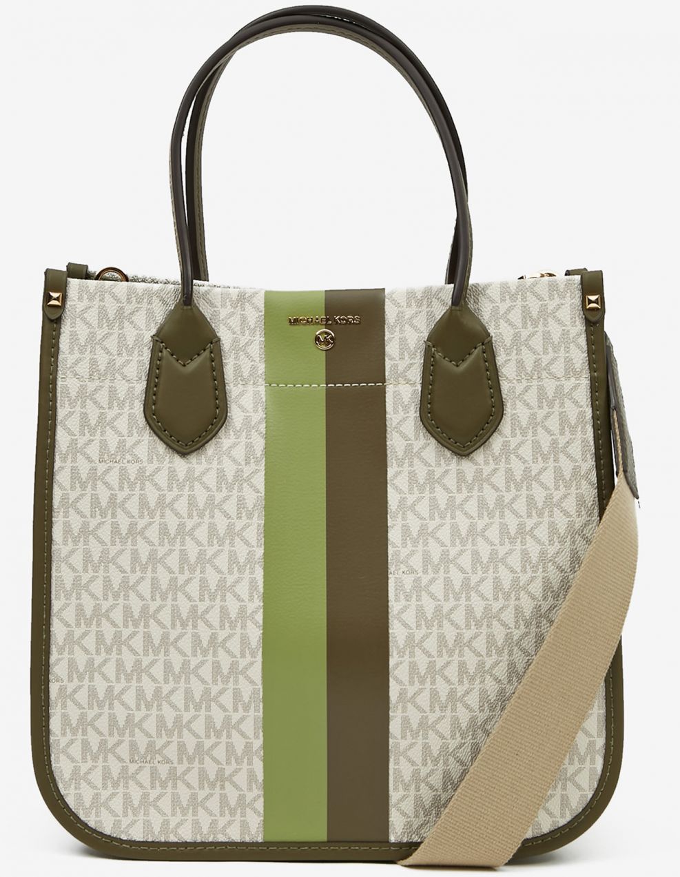 Zeleno-biela dámska kožená kabelka Michael Kors Heidi so vzorom