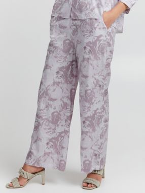 Bielo-fialové dámske voľné kvetinové nohavice ICHI