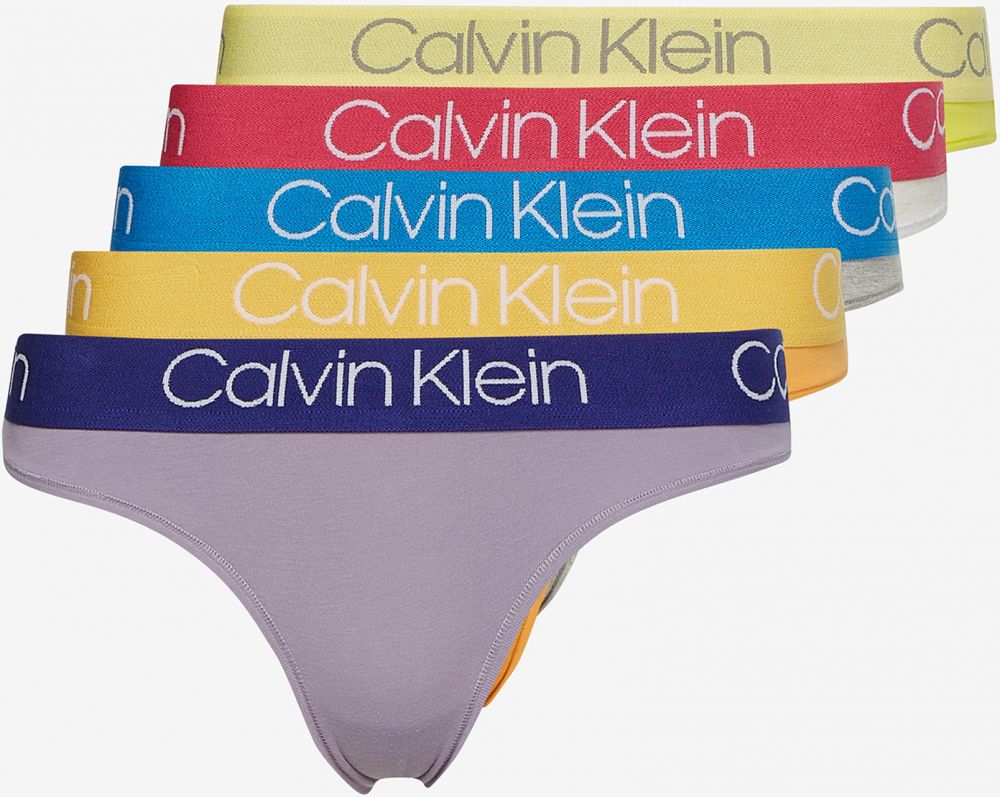 Súprava piatich dámskych nohavičiek v žltej, oranžovej, sivej a fialovej farbe Calvin Klein