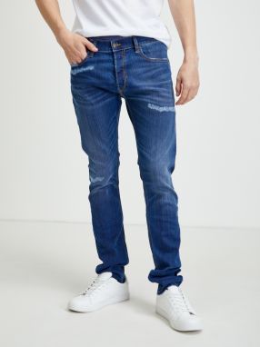 Tmavomodré pánske džínsy skinny fit s roztrhaným efektom Diesel Tepphar