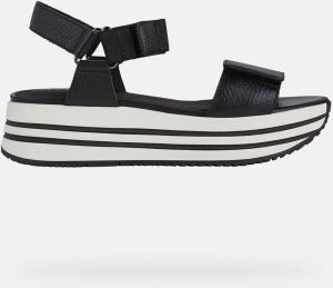Bielo-čierne dámske kožené sandále na platforme Geox Kency