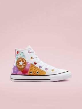 Biele detské vzorované členkové tenisky Converse Chuck Taylor All Star