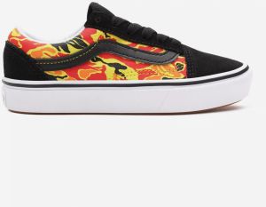 Oranžovo-čierne detské semišové tenisky so vzorom VANS Flame Camo