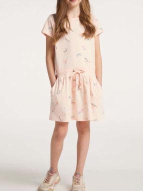 Svetloružové dievčenské krátke kvetinové šaty s vreckami Ragwear Magy