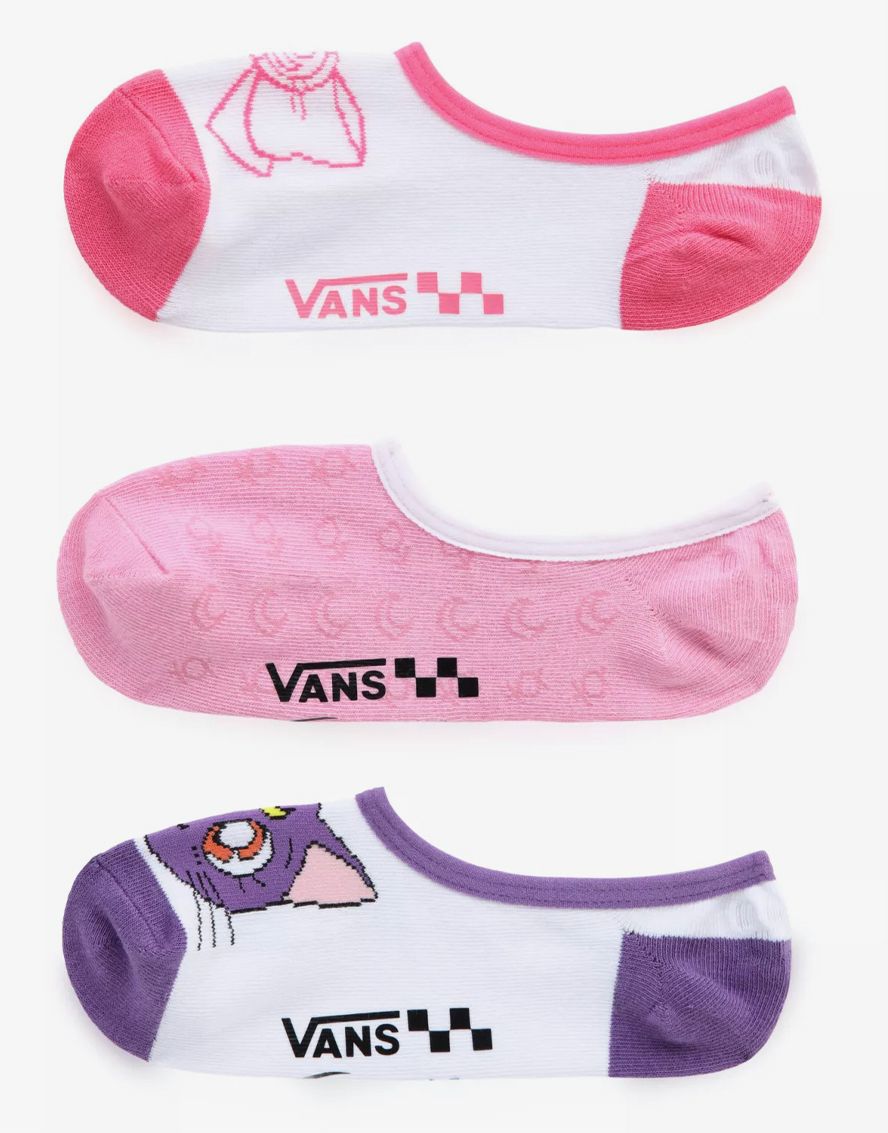 Sada troch dámskych vzorovaných členkových ponožiek vo fialovej, ružovej a bielej farbe VANS Canoodles