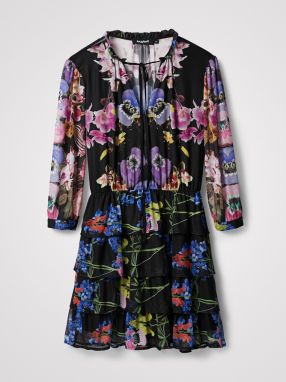 Čierne dámske kvetinové krátke šaty Desigual Lyon