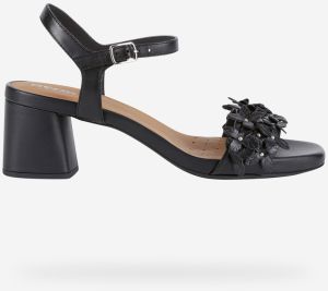 Čierne dámske kožené sandále na podpätku Geox Genziana